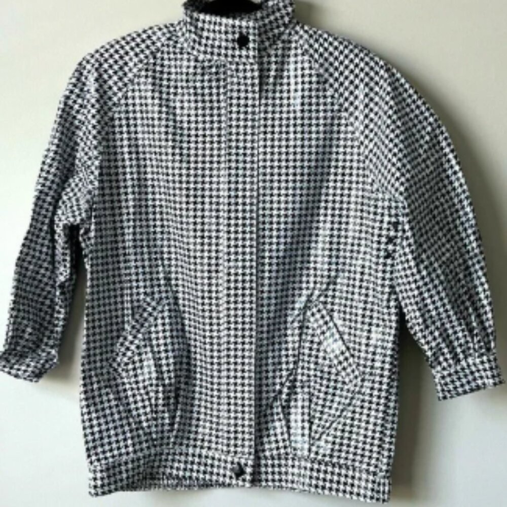 Wippette by Kenn Sporn Vintage 80s Houndstooth Rain‎ Jacket with Shoulder Pads